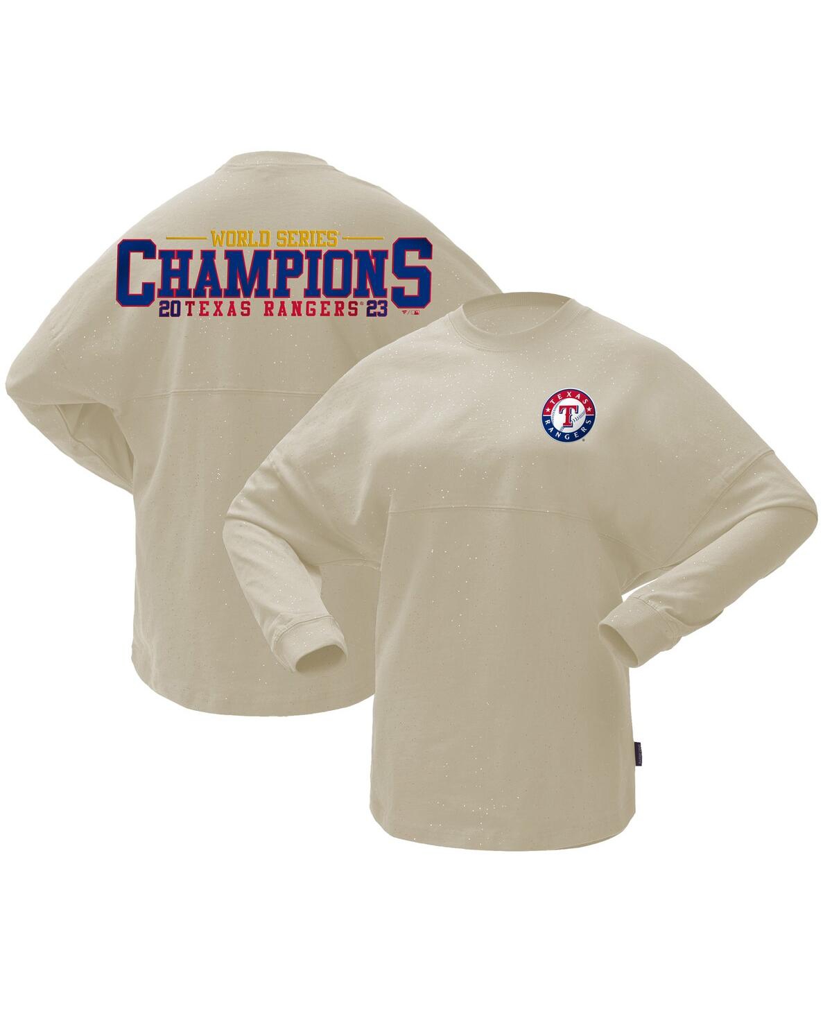Women's Spirit Jersey Cream Texas Rangers 2023 World Series Champions Sparkle Long Sleeve T-shirt - Cream