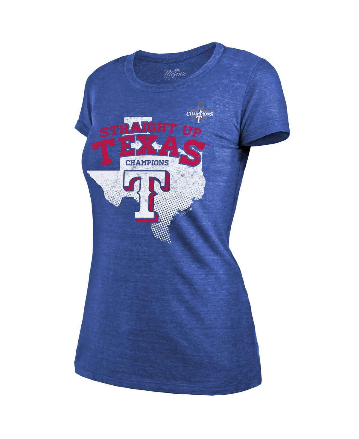 Shop Majestic Women's  Threads Royal Texas Rangers 2023 World Series Champions Local Ground Rules Roster T