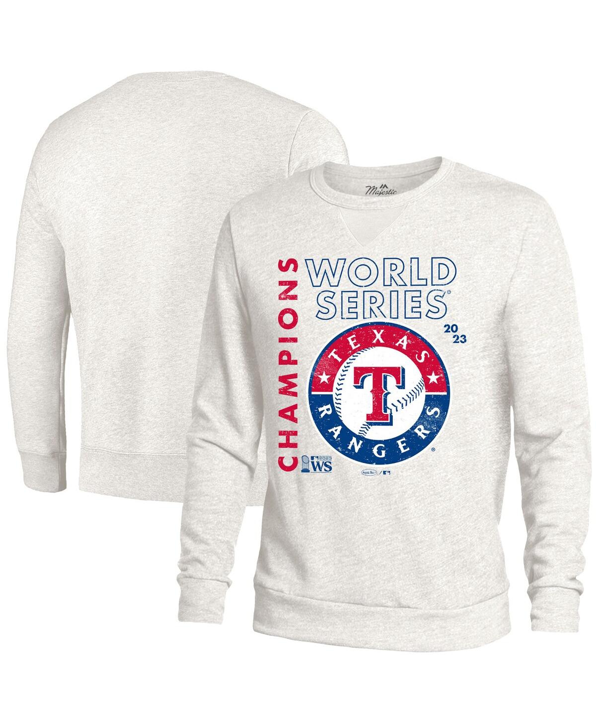 Men's Majestic Threads White Texas Rangers 2023 World Series Champions Tri-Blend Pullover Sweatshirt - White