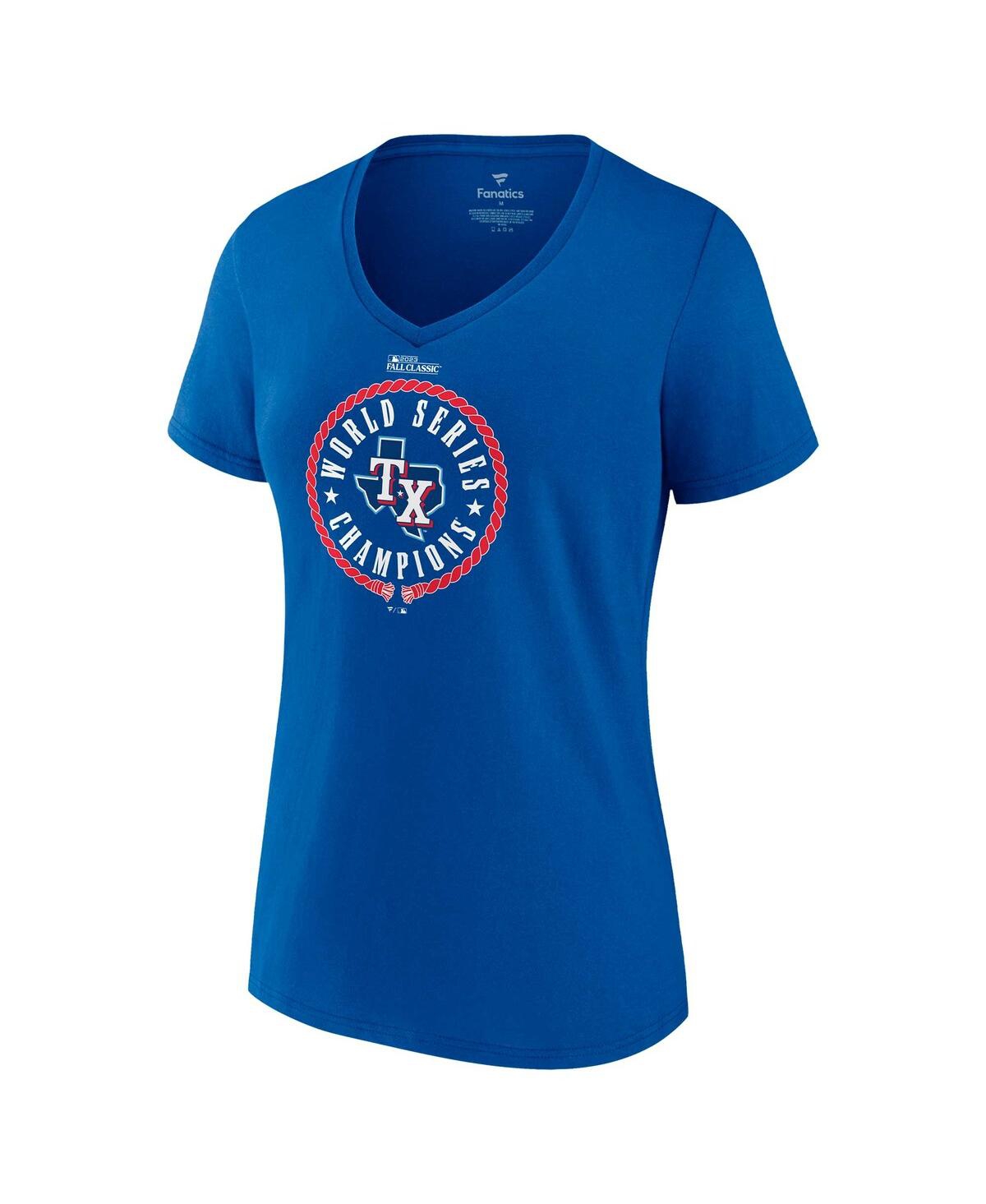 Women's FanaticsTexas Rangers 2023 World Series Champions Stealing Home V-Neck T-shirt - Royal