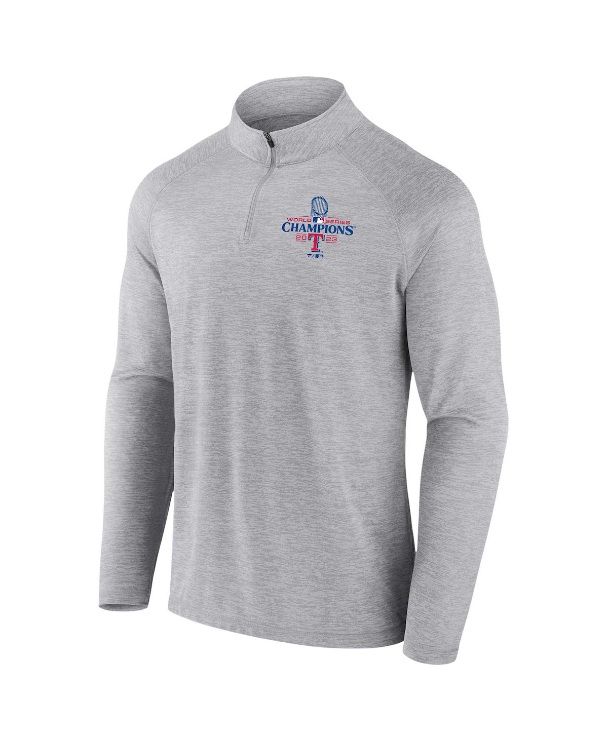 Men's FanaticsTexas Rangers 2023 World Series Champions Curveball Quarter-Zip Mock Neck Pullover Top - Gray