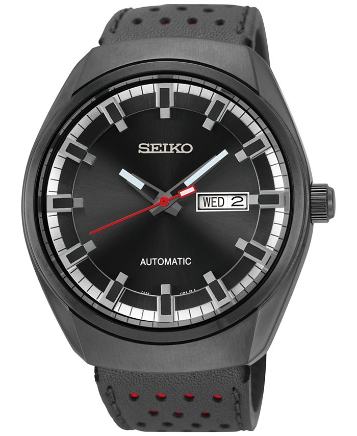Seiko Men s Automatic Recraft Black Perforated Leather Strap Watch