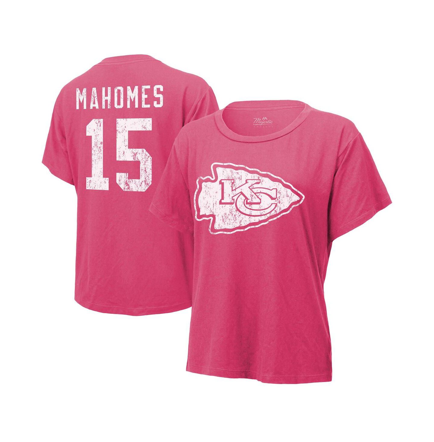 Женская футболка Majestic Threads Patrick Mahomes Pink Distressed Kansas City Chiefs Name and Number — фото 1