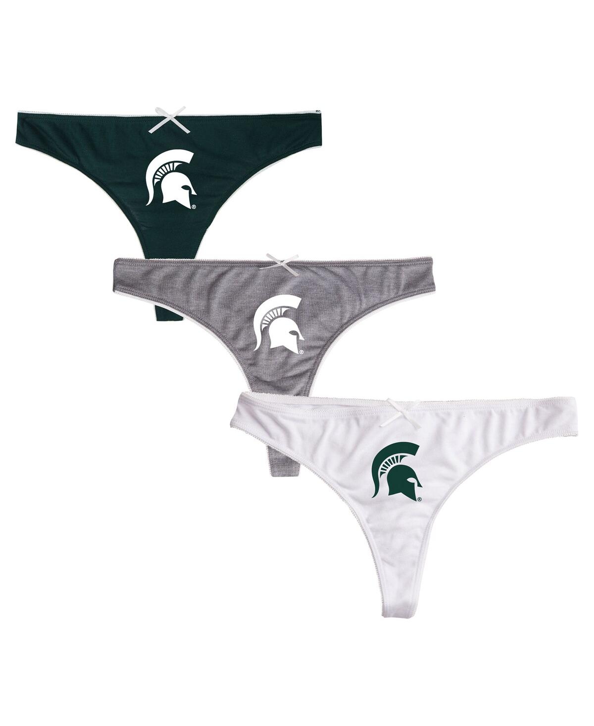 Women's Concepts Sport Green, Charcoal, White Michigan State Spartans Arctic Three-Pack Thong Underwear Set - Green, Charcoal, White
