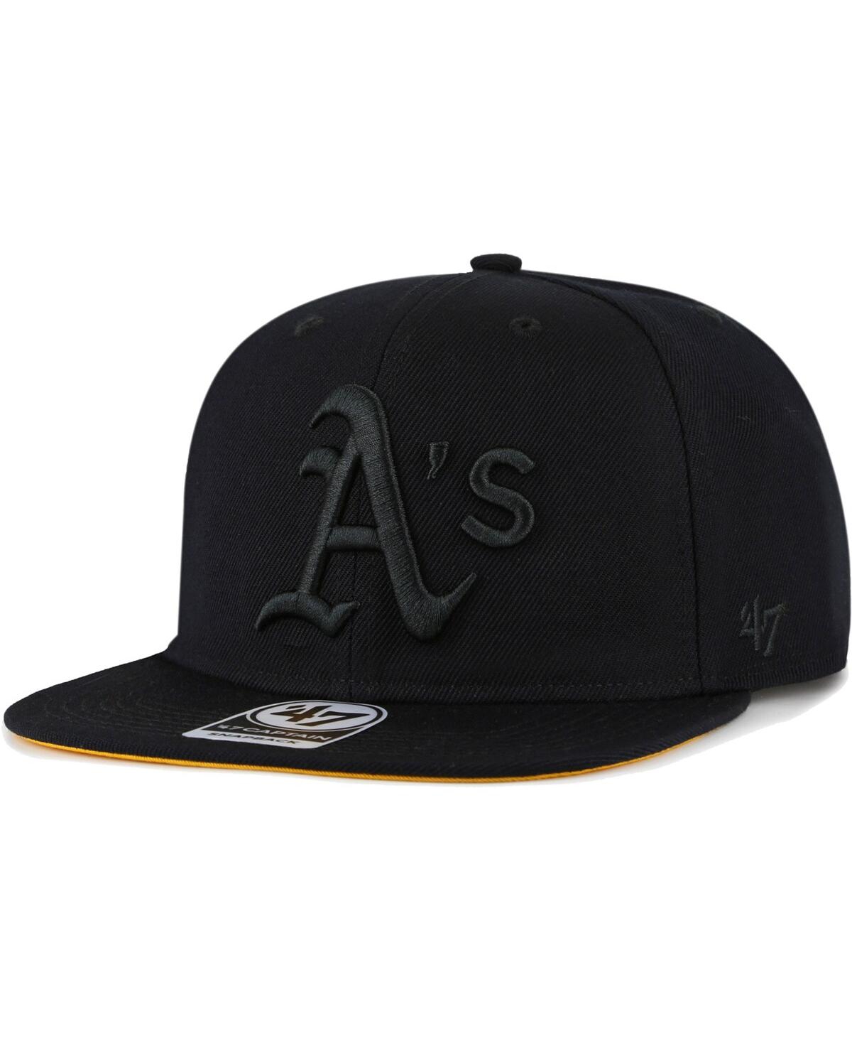 Shop 47 Brand Men's ' Oakland Athletics Black On Black Sure Shot Captain Snapback Hat