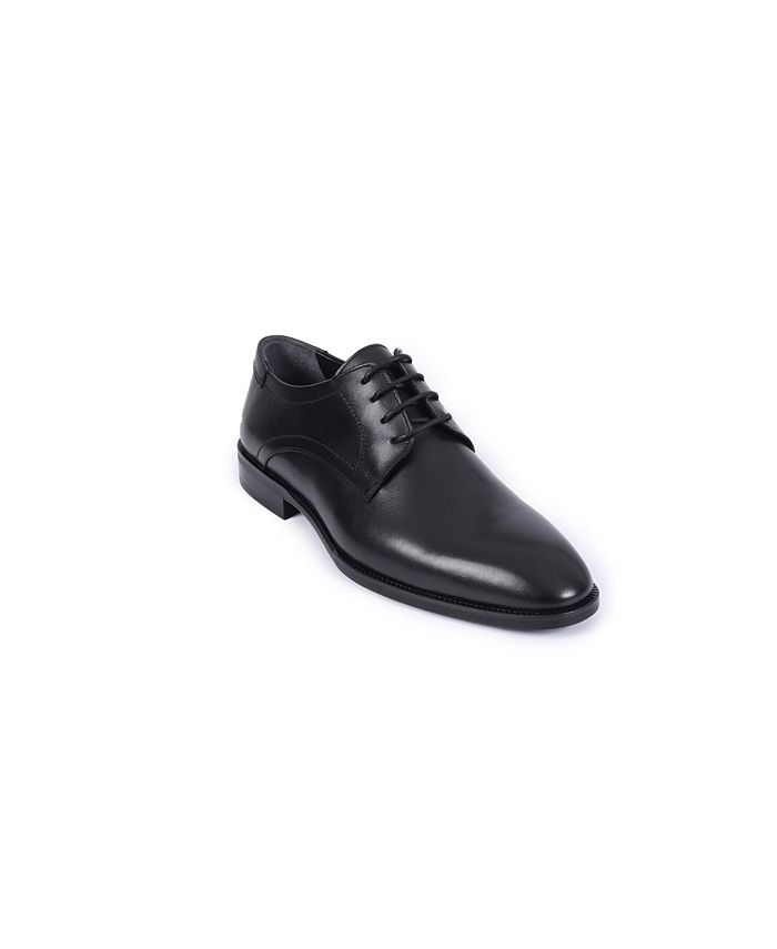 VELLAPAIS Men s Napa Black Leather Plain Toe Derby Dress Shoes