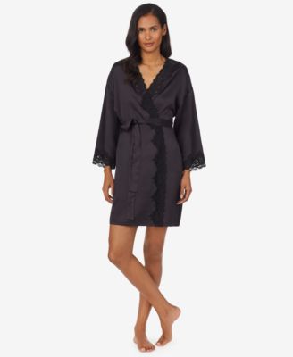 Lauren Ralph Satin Lauren Lace-Trim Wrap Robe Lingerie