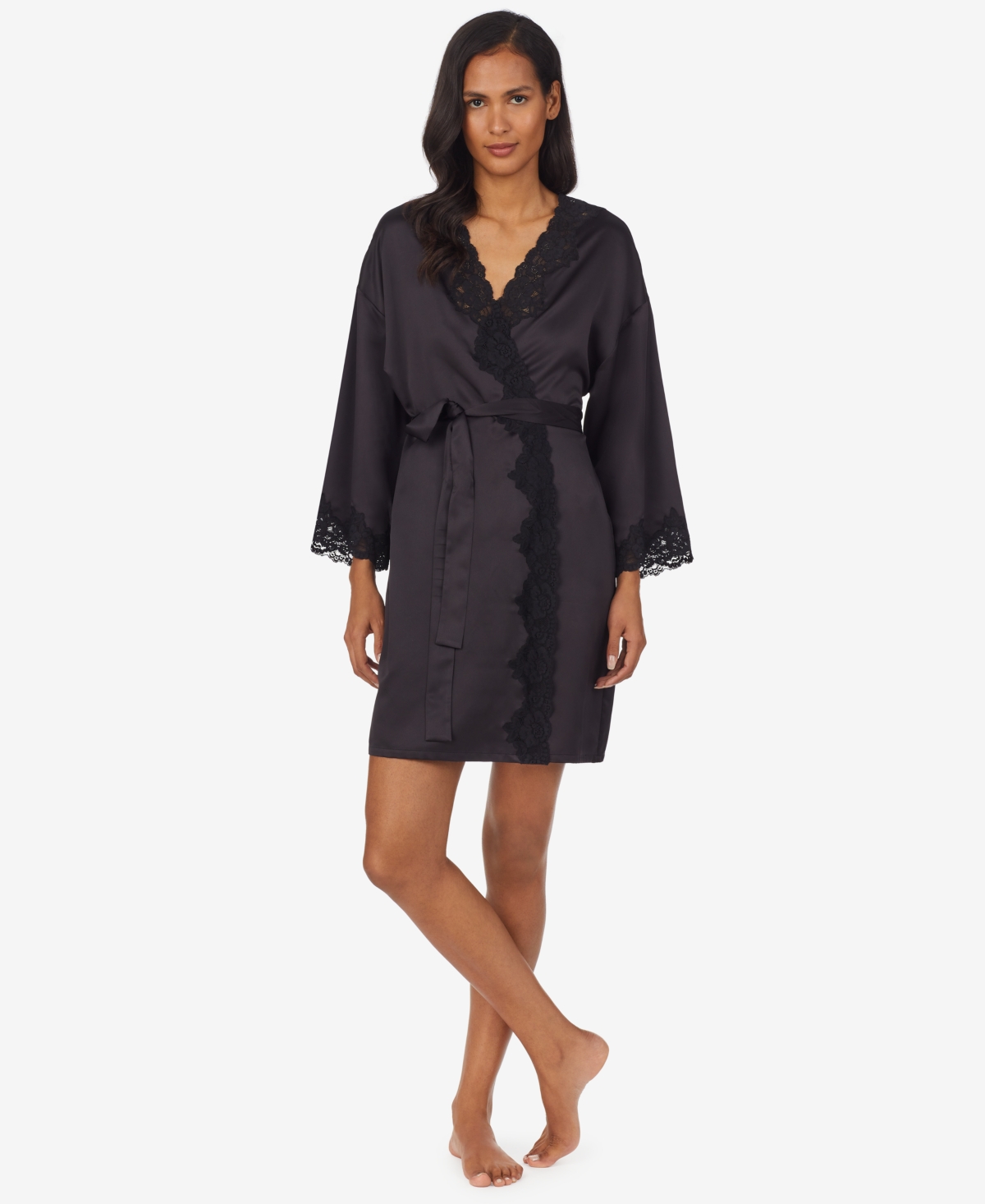 Lauren Ralph Satin Lauren Lace-Trim Wrap Robe Lingerie