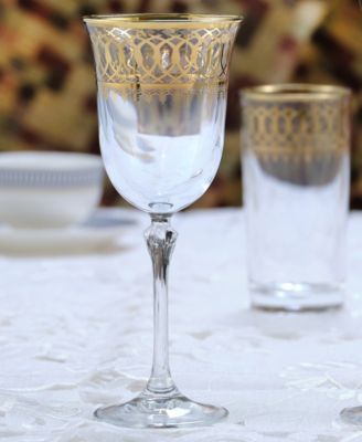 Gold-Tone Embellished Red Wine Goblet with Gold-Tone Rings, Set of 4