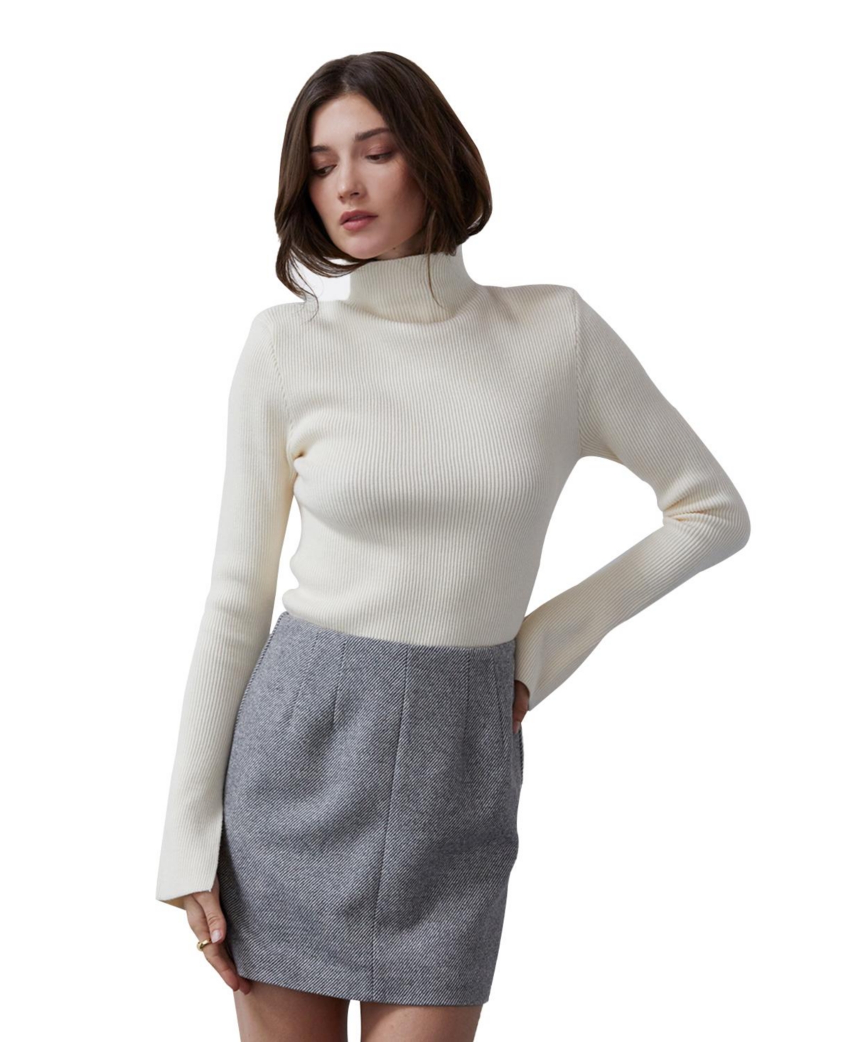 Women's Erika Power shoulder Mock Neck Sweater Top - Light/pastel blue + ice blue