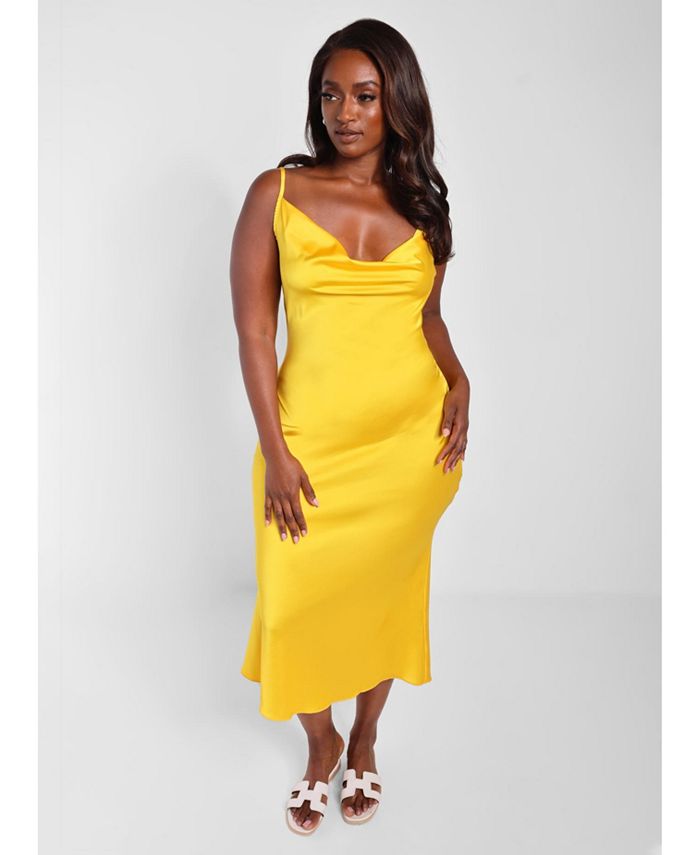 Rebdolls Women's Plus Size High Key Satin Cowl Neck Midi Shift Dress Macy's