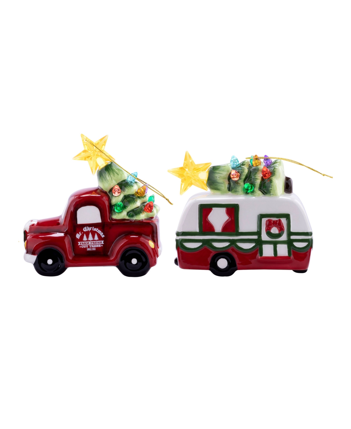 Mr. Christmas 4.5" Ceramic Retro Vehicle Ornaments, Set Of 2 In Multi