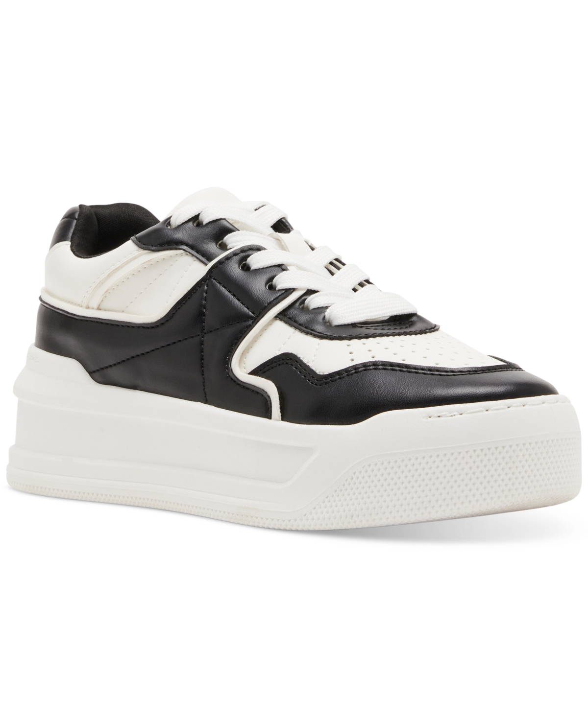 Oley Lace-Up Platform Court Sneakers - White/Black