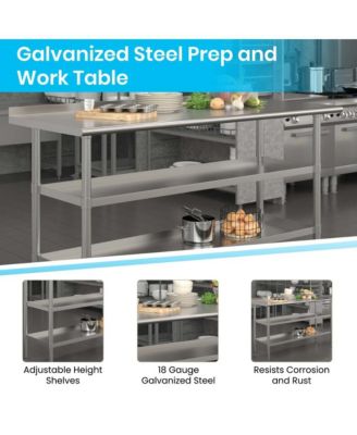 Nsf Certified Stainless Steel 18 Gauge Work Table With 1.5" Backsplash And 2 Undershelves