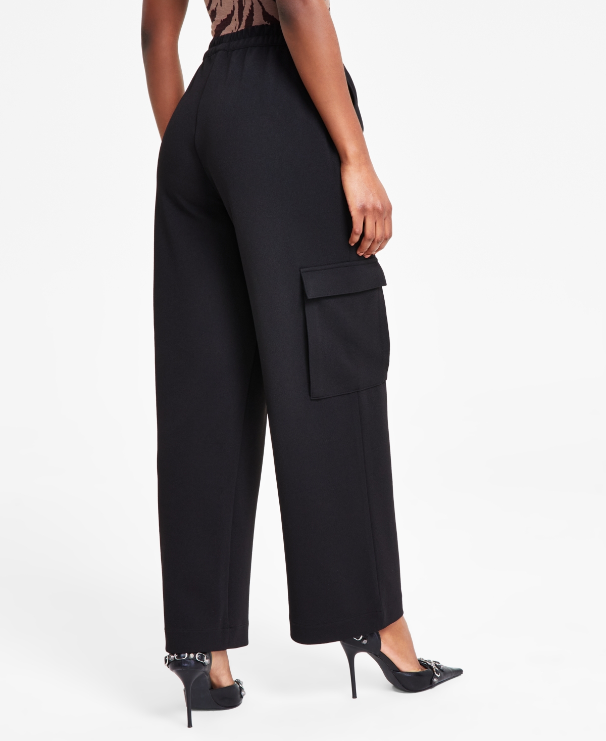 Shop Bar Iii Women's High-rise Pull-on Knit Cargo Pants, Created For Macy's In Deep Black