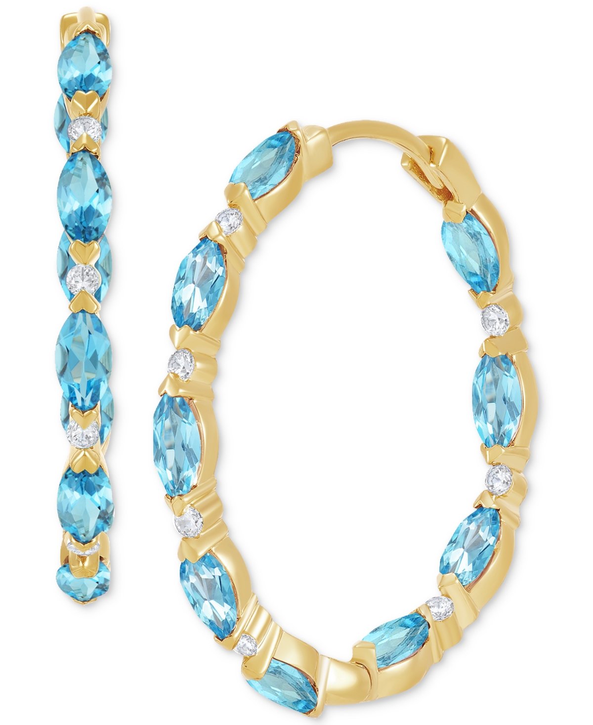 Amethyst (2-1/3 ct. t.w.) & White Topaz (1/4 ct. t.w.) In & Out Small Hoop Earrings in 14k Gold, (Also in Swiss - Blue Topaz