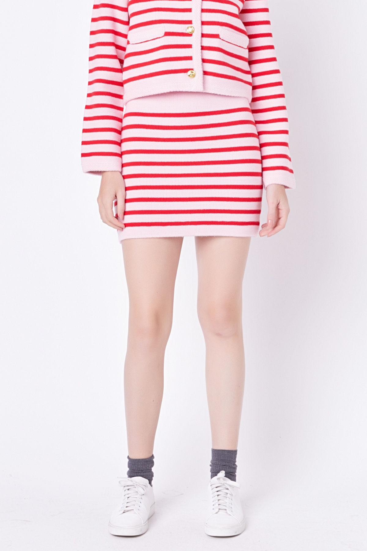 Women's Knit Striped Mini Skirt - Pink/red