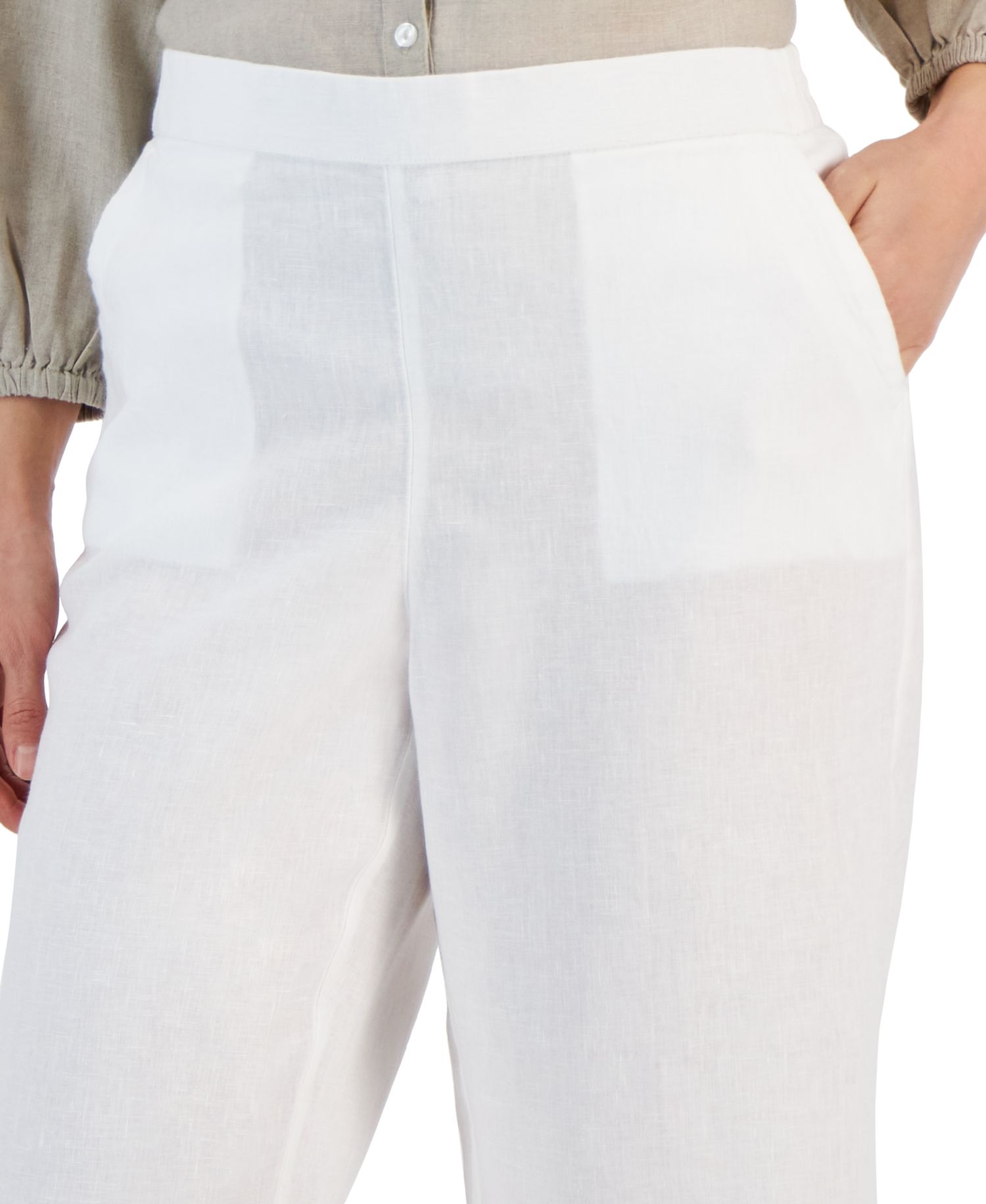 Petite 100% Linen Pull-On Cropped Pants