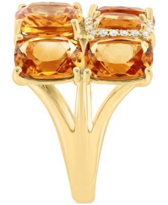 EFFY&reg; Citrine (11-3/8 ct. t.w.) & Diamond (1/6 ct. t.w.) Halo Cluster Ring in 14k Gold