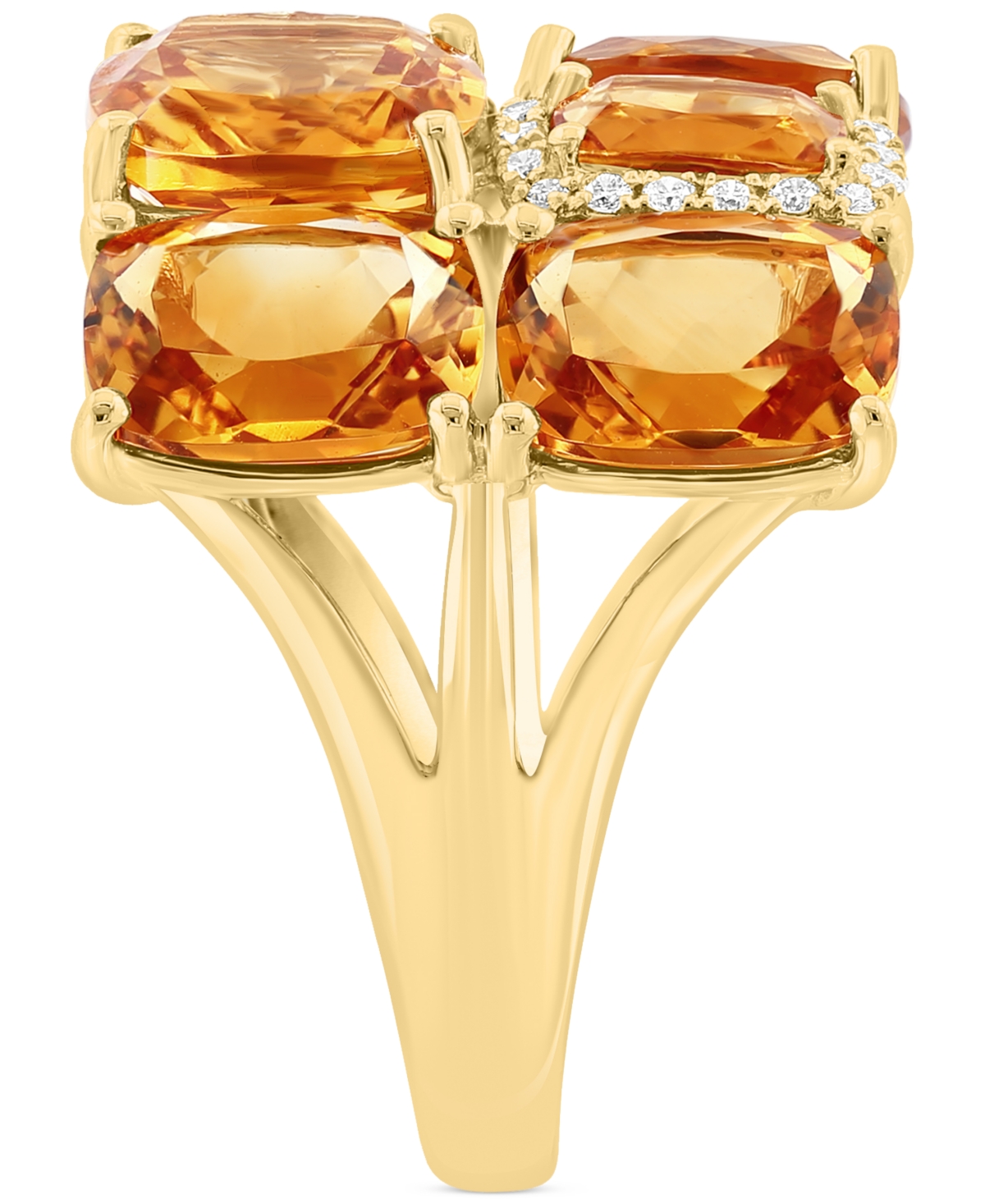 Effy Citrine (11-3/8 ct. t.w.) & Diamond (1/6 ct. t.w.) Halo Cluster Ring in 14k Gold - 14K Gold