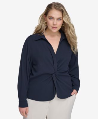 Calvin Klein - Plus Size Twist-Front Long-Sleeve Blouse