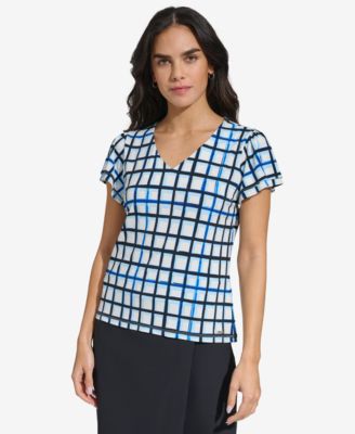 Calvin Klein - Petite Printed V-Neck Tiered-Sleeve Top