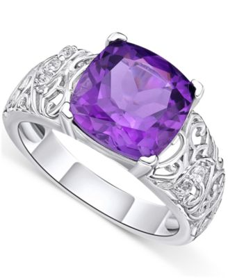 Macy's - Amethyst (2-1/2 ct. t.w.) & White Topaz (1/20 ct. t.w.) Filigree Ring in Sterling Silver