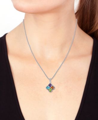 EFFY&reg; Multi-Gemstone Flower 18" Pendant Necklace (3 ct. t.w.) in Sterling Silver