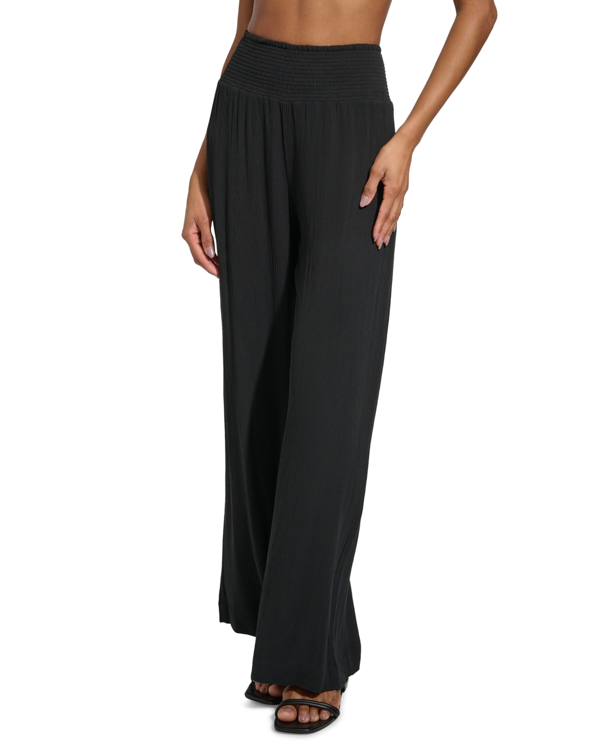 Dkny Women's Smocked-waist Cover-up Pull-on Pants In Black