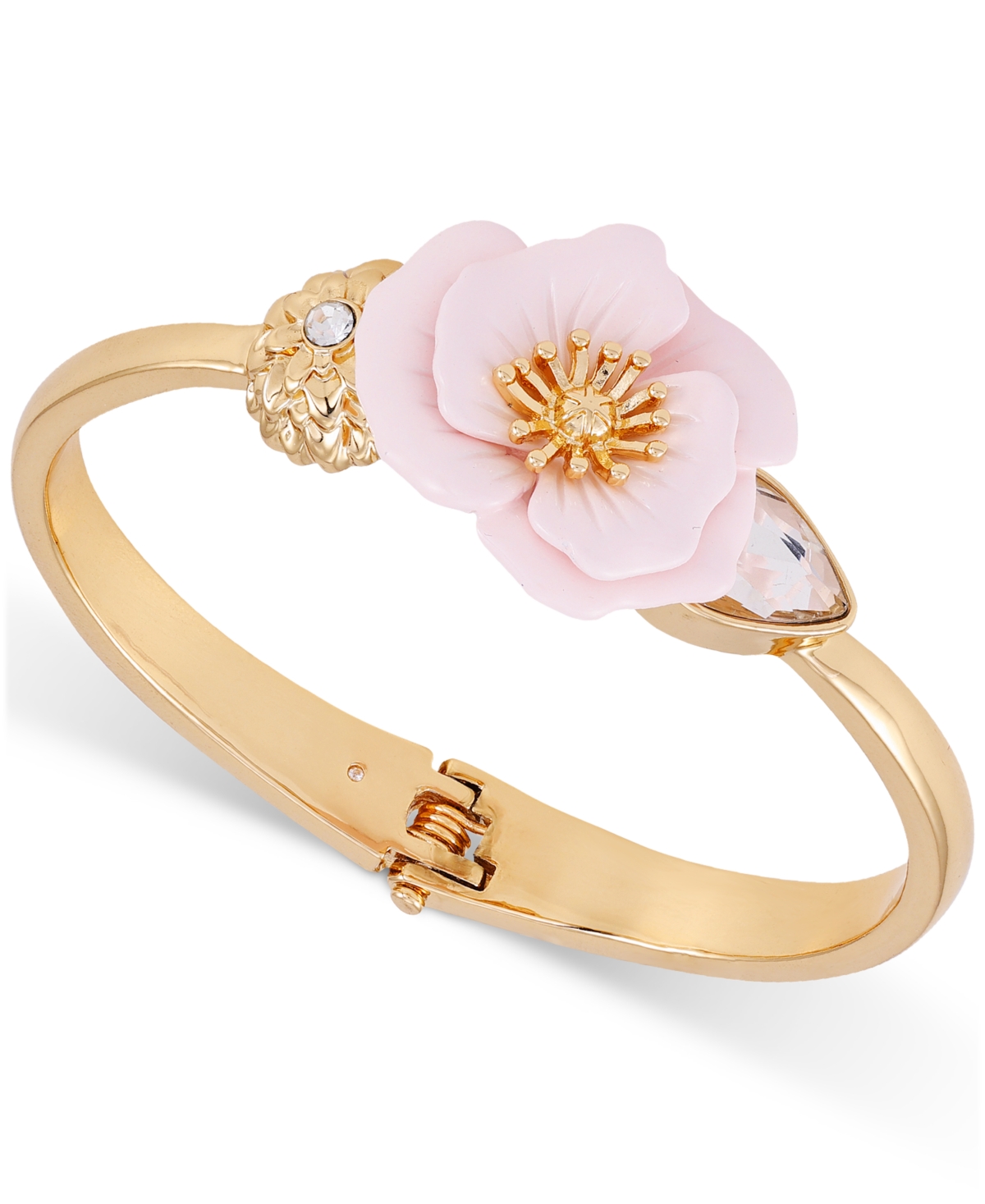 Guess Gold-tone Crystal & Pink Flower Bangle Bracelet