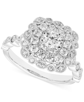 Macy's - Diamond Halo Beaded Engagement Ring (7/8 ct. t.w.) in 14k White Gold
