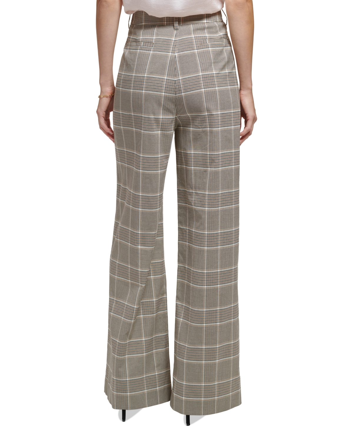 Dkny Petite Plaid-Print Wide-Leg Essex Pants