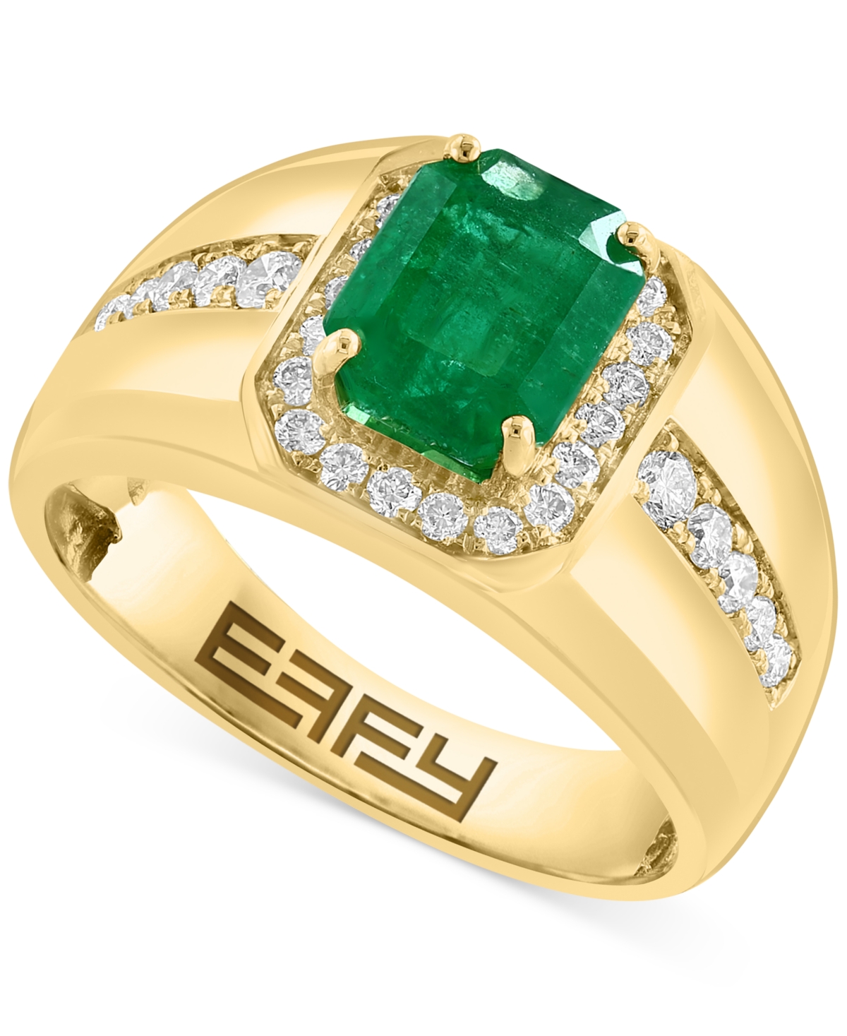 Effy Collection Effy Men's Emerald (2-1/5 Ct. T.w.) & Diamond (1/2 Ct. T.w.) Halo Ring In 14k Gold