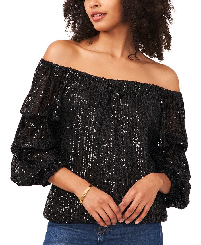 Vince Camuto Women's Off-the-Shoulder Sequined Blouse - Macy's