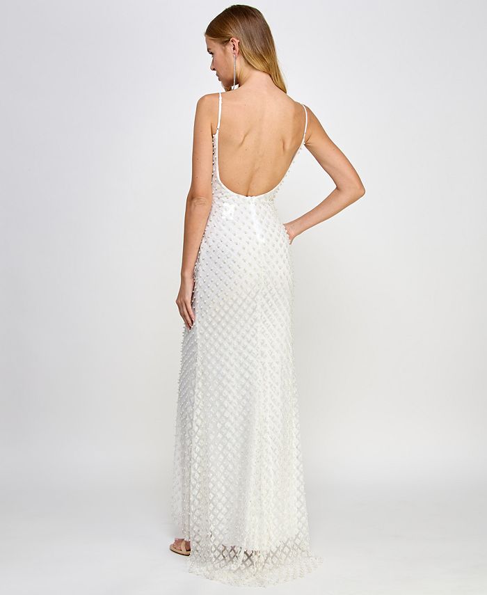 B Darlin Juniors' Glitter and FauxPearls OpenBack Gown Macy's