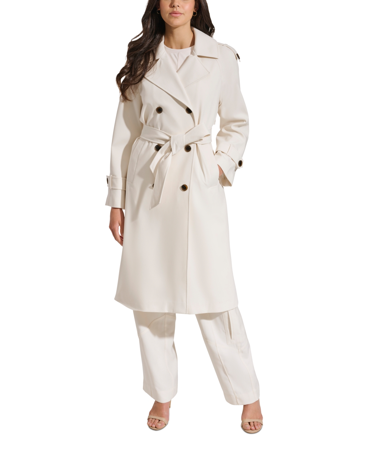 Dkny Women's Double-breasted Trench Coat In Pearl