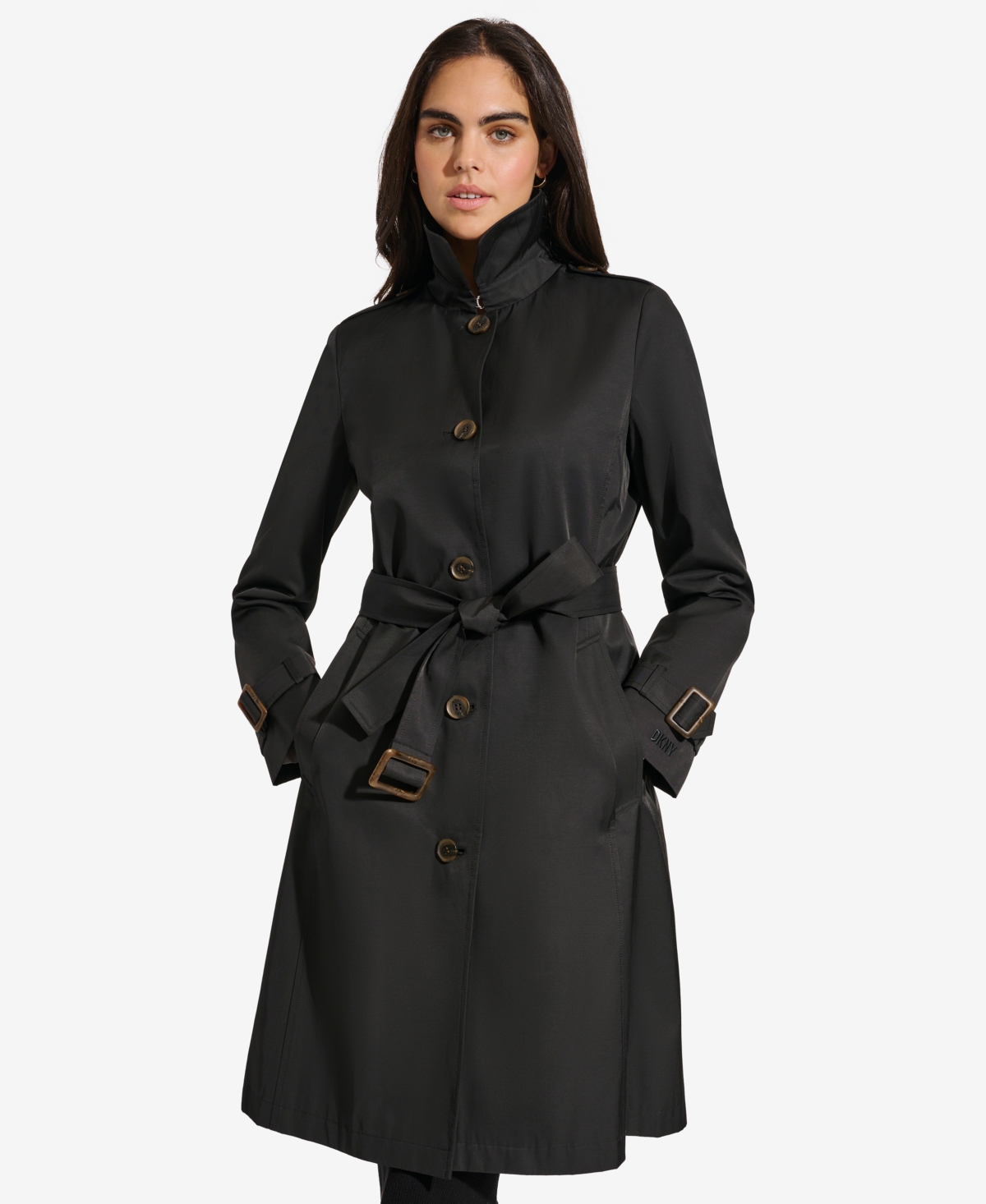 Dkny Women's Single-breasted Pleated Trench Coat In Black