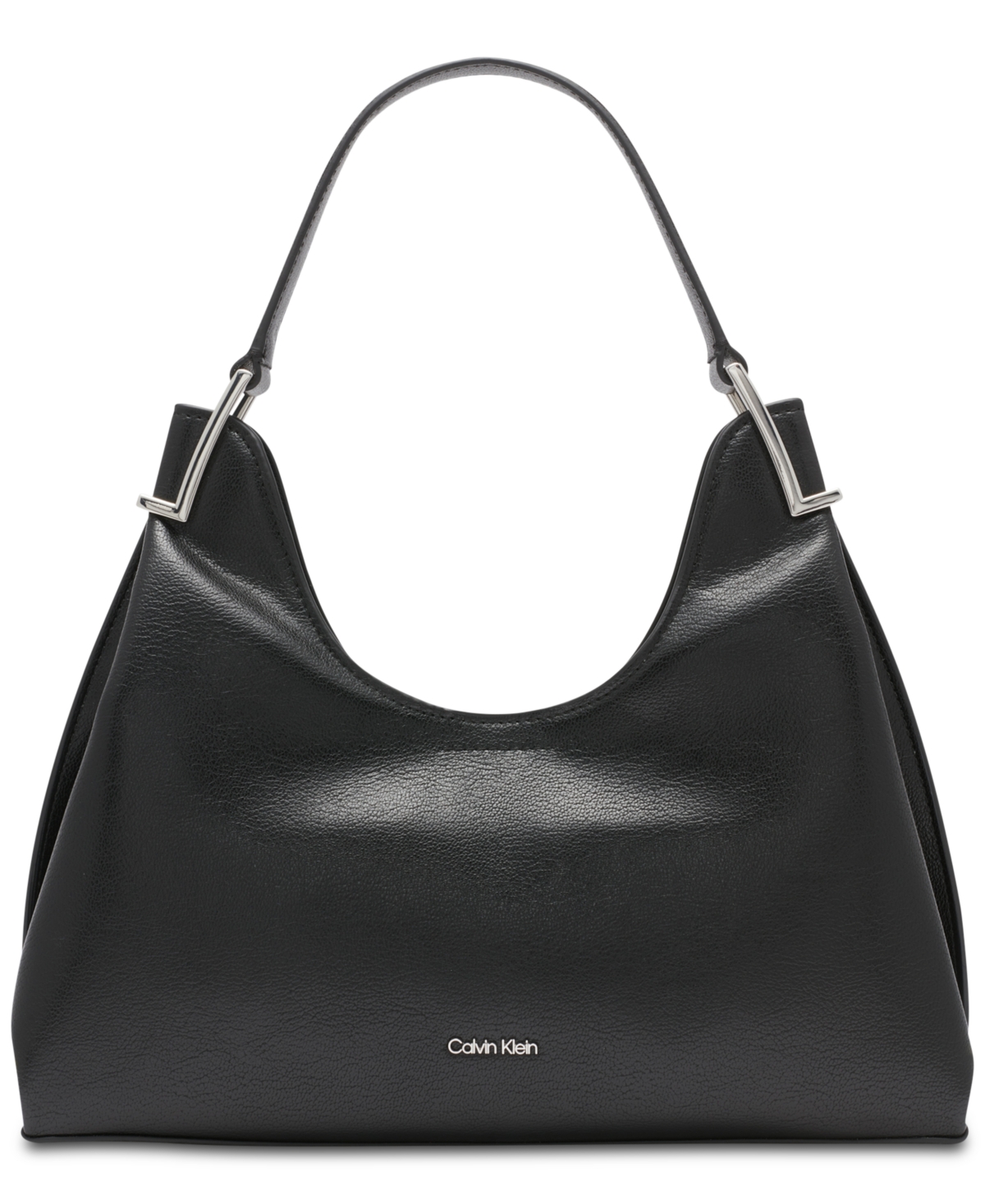 Calvin Klein Falcon Shoulder Bag With Snap Closure In Black,silver