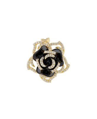 Heymaeve 18K Gold Plated Brass, Black Enamel Statement Ring - Gold