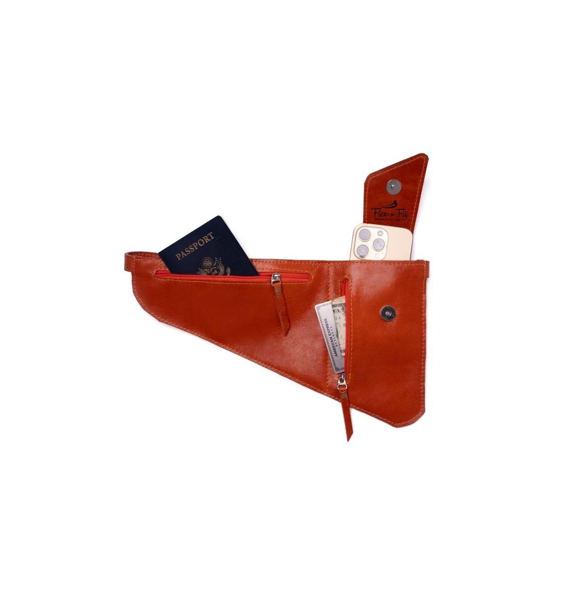 Flex-n-fly The Flex Bags: The Anti-theft Minimalist Travel Leather Crossbody Belt Bag In Genuine Leather Dark Orange