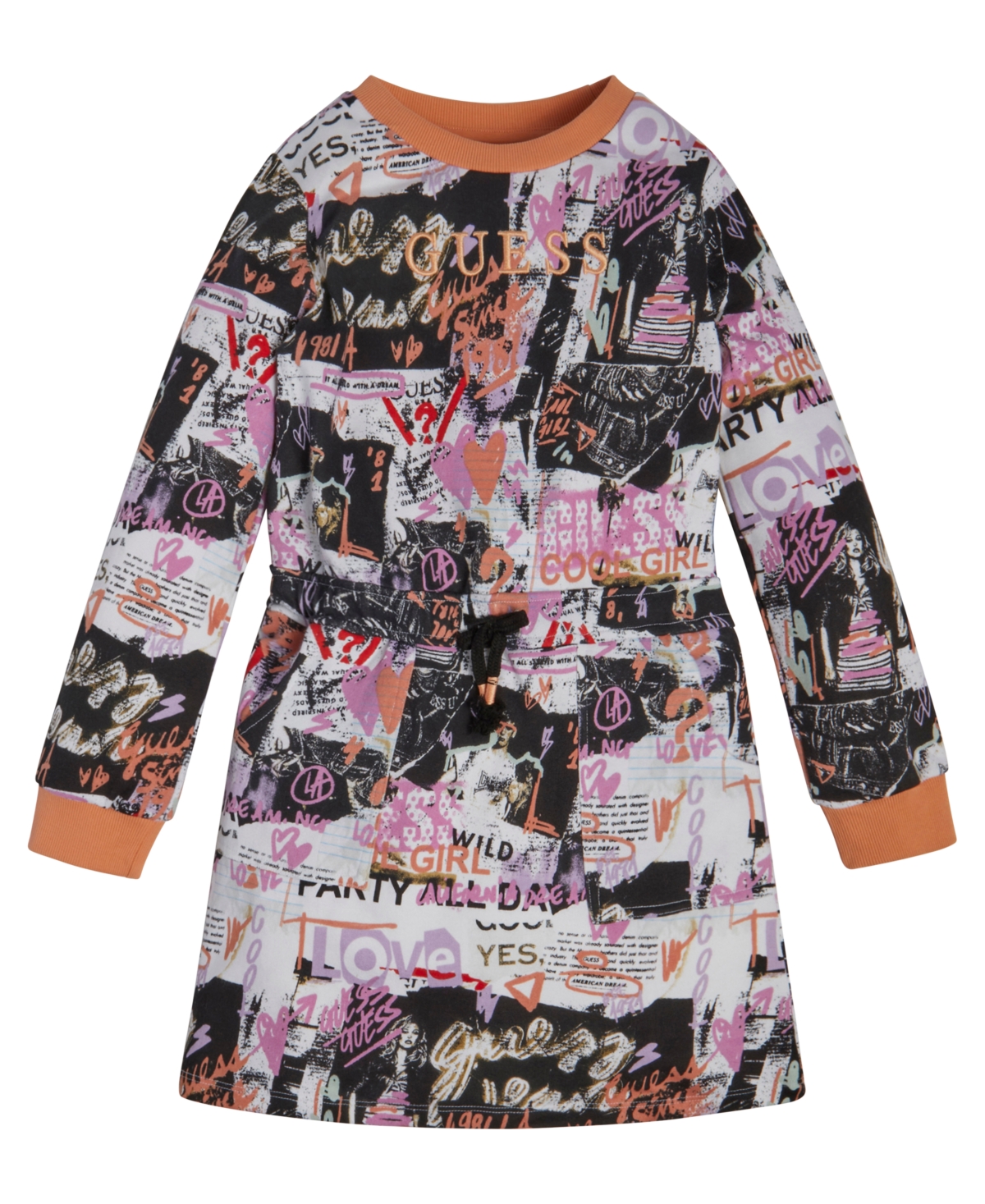 Guess Kids' Big Girls French Terry All Over Print Sweatshirt Dress In Black Multi