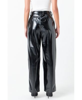 Women's Pleated PU Pants
