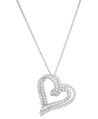 Forever Grown Diamonds - Lab Grown Diamond Double Heart Pendant Necklace (1 ct. t.w.) in Sterling Silver, 16" + 2" extender