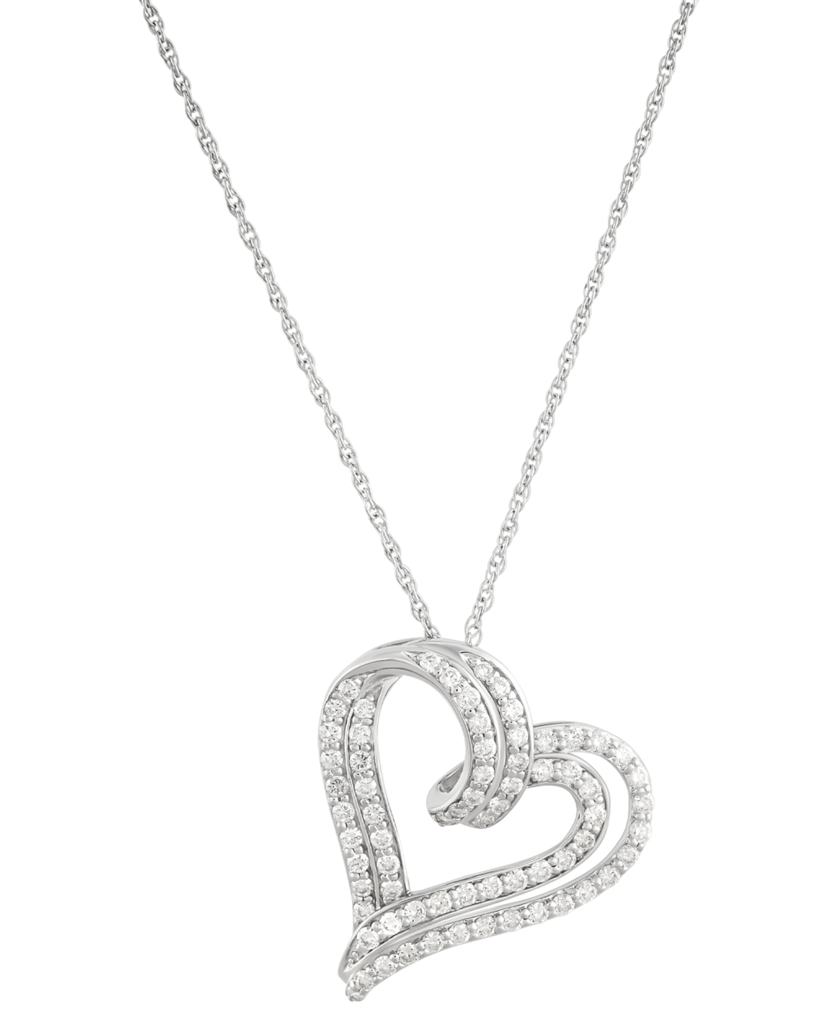 Lab Grown Diamond Double Heart Pendant Necklace (1 ct. t.w.) in Sterling Silver, 16" + 2" extender - Sterling Silver