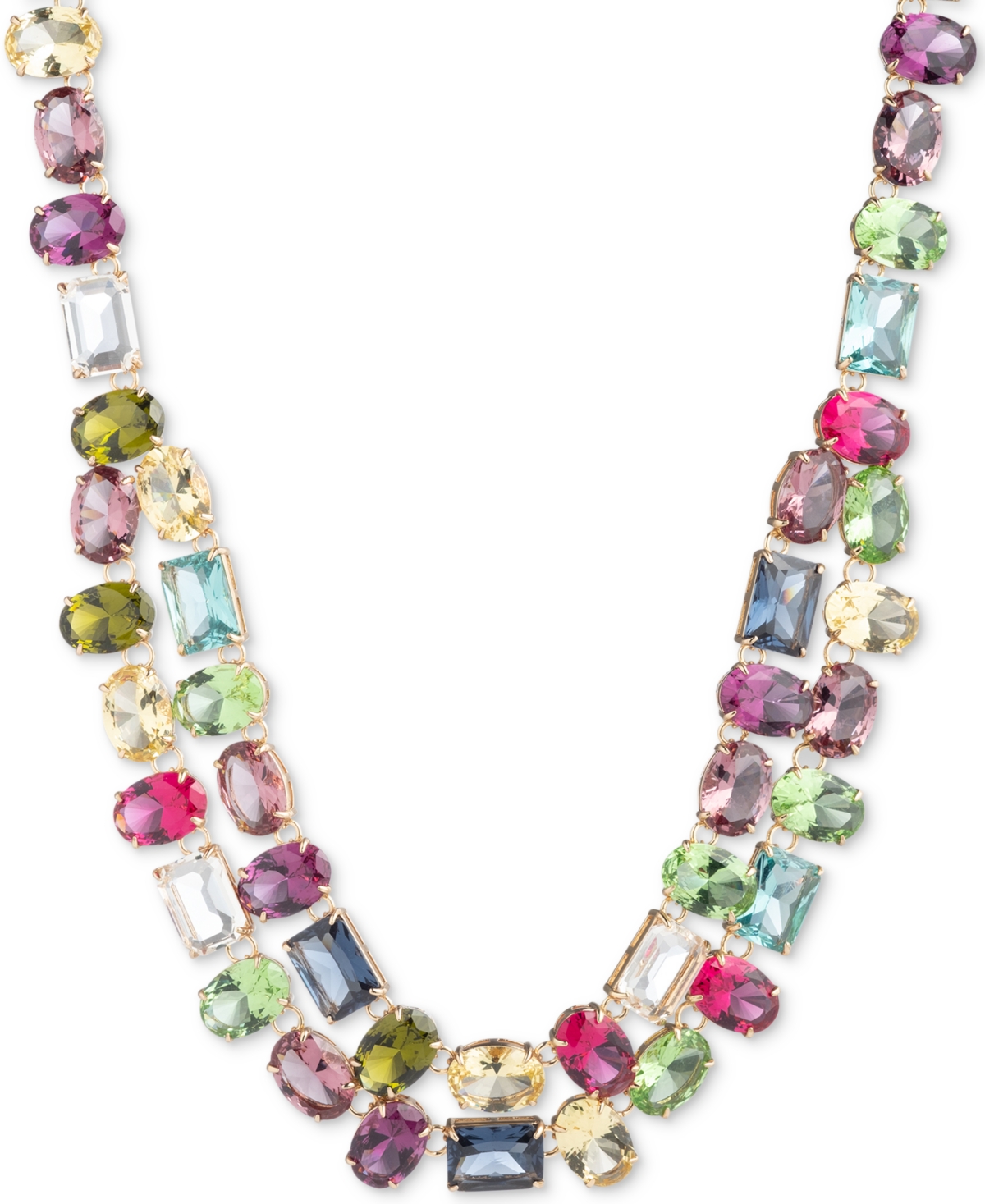 Lauren Ralph Lauren Gold-tone Multicolor Stone Two-row Collar Necklace, 16" + 3" Extender In Misc