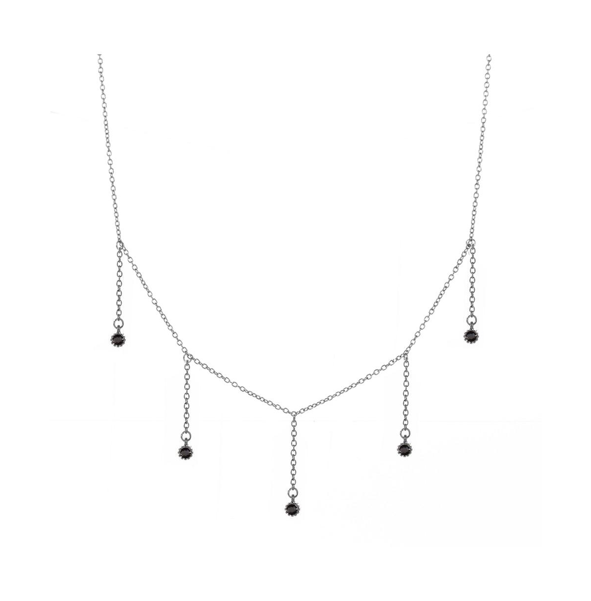 Drop Necklace for Women with Five Cubic Zirconia Stone - Silver Black Cubic Zirconia