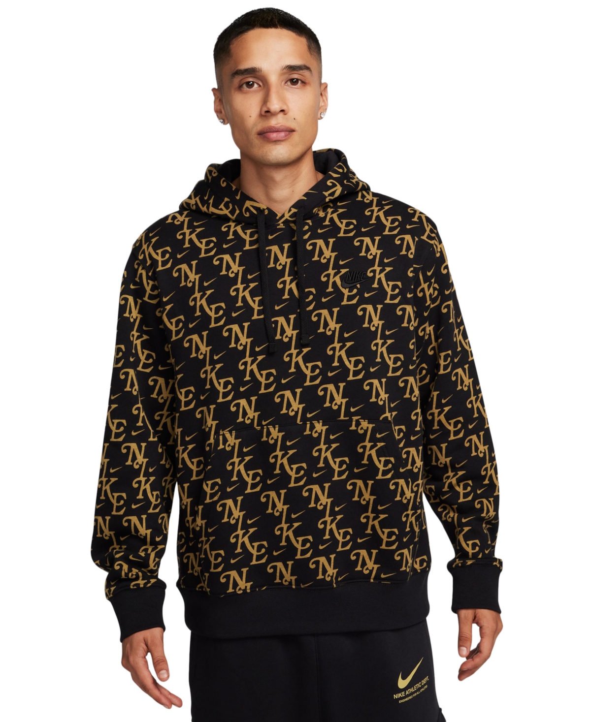 Nike Men's Sportswear Club Fleece Logo-print Hoodie In Black,flt Gold