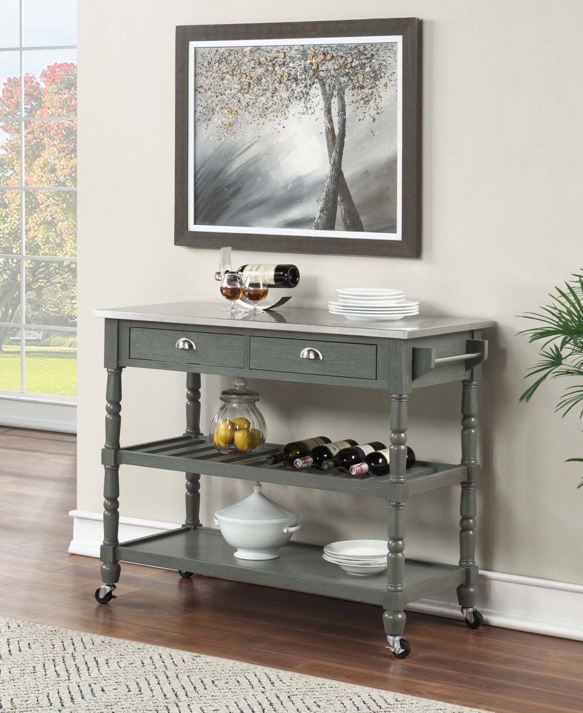 Convenience Concepts French Country Medium Density Fiberboard (Mdf) 3 Tier Stainless Steel Kitchen Cart - Stainless Steel