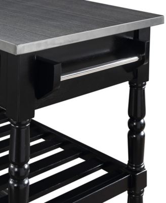 French Country 45" Medium Density Fiberboard (MDF) 3 Tier Stainless Steel Kitchen Cart