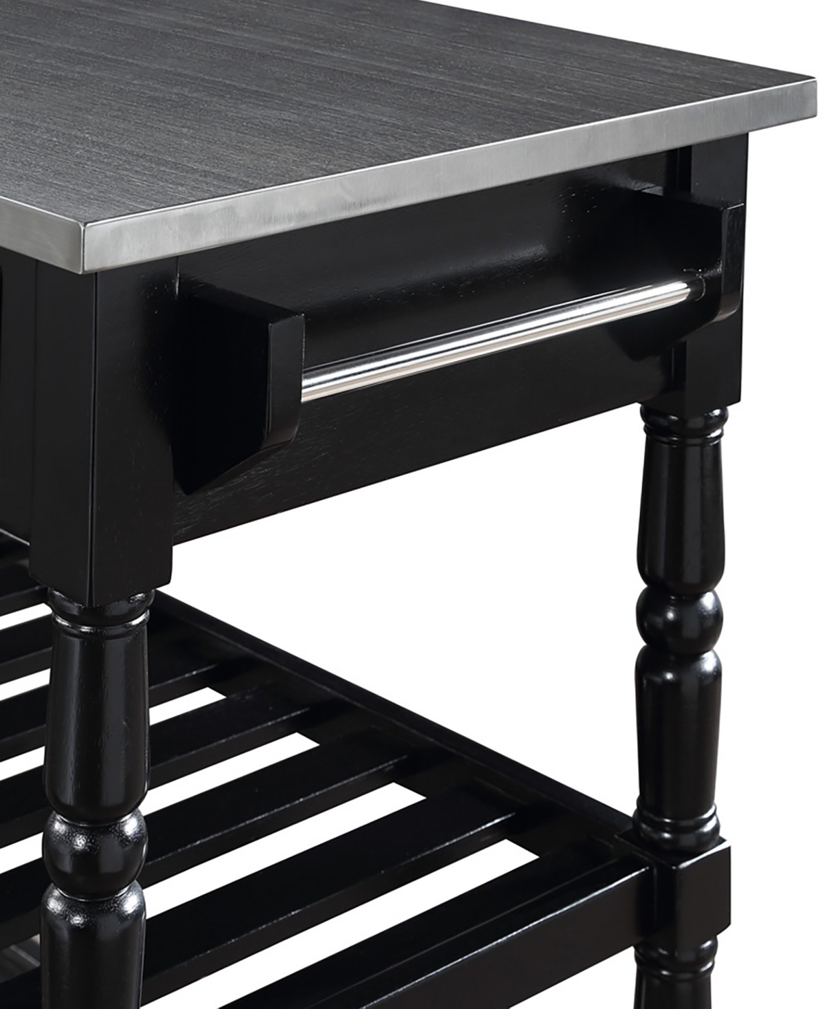 Convenience Concepts American Heritage 45" Medium Density Fiberboard (mdf) 3 Tier Stainless Steel Kitchen Cart In White,stainless Steel